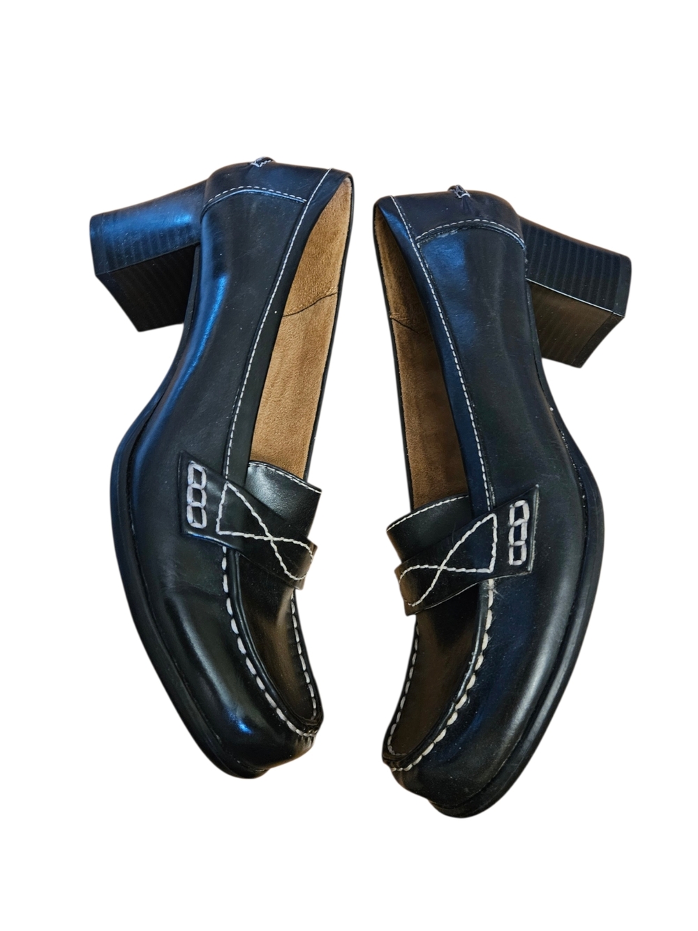 Naturalizer Natural Soul Black Leather Loafers 2.25 Block Heel Comfort Slip On